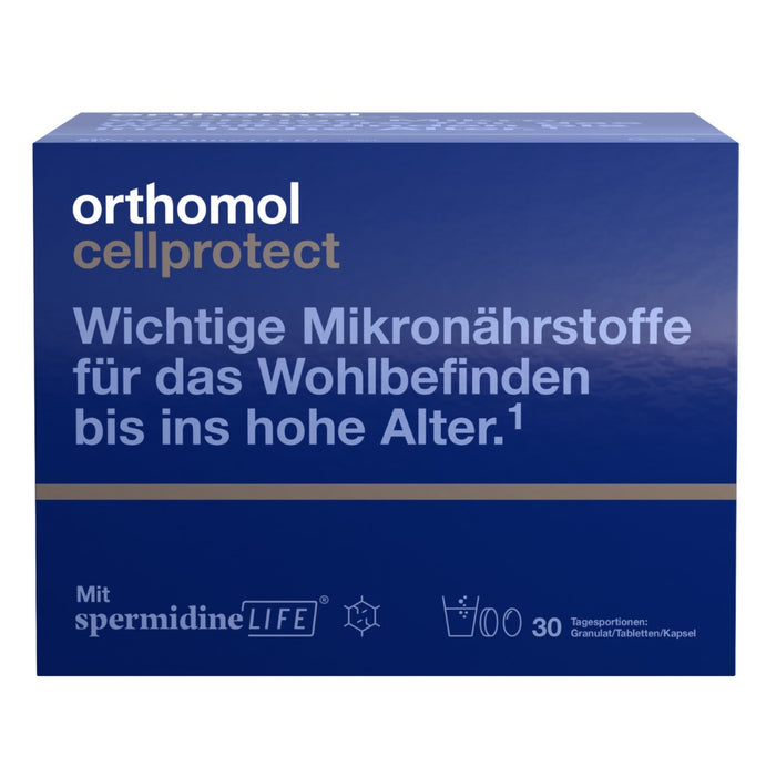 Orthomol Cellprotect - für das Wohlbefinden bis ins hohe Alter - mit Spermidin, Coenzym Q10 und Polyphenole - Granulat/Tabletten/Kapsel, 30 pcs. Daily portions