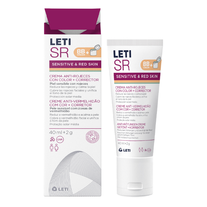 LETI SR Anti-Rötungen Gesichtscreme getönt + Korrektor - Getönte Tagespflege bei sensibler oder geröteter Gesichtshaut mit SPF 20, 40 ml Creme