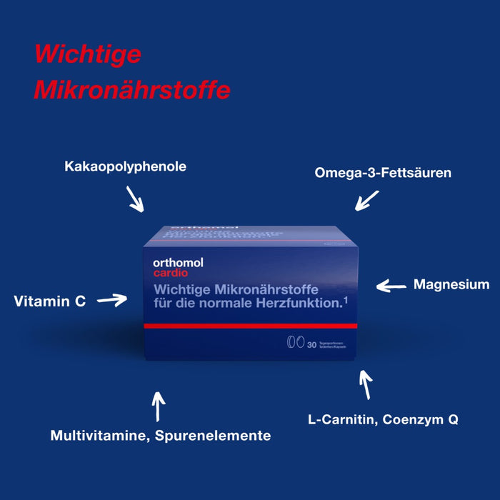 Orthomol Cardio - Mikronährstoffe für die normale Herzfunktion - mit Omega-3-Fettsäuren und Vitamin B1 - Tabletten/Kapseln, 30 pcs. Daily portions