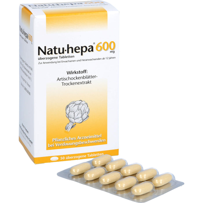 Natu-hepa 600 mg Tabletten bei Verdauungsbeschwerden, 50 pcs. Tablets