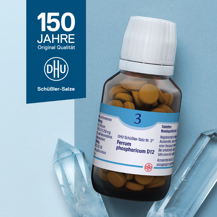 DHU Schüßler-Salz Nr. 3 Ferrum phosphoricum D12 – Das Mineralsalz des Immunsystems – das Original – umweltfreundlich im Arzneiglas, 200 pc Tablettes
